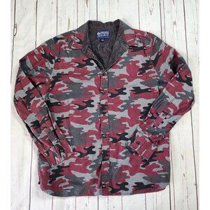 American Rag Men's L Red Black Gray Camo Print Long Sleeve Button Up 100% Cotton